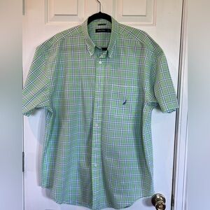 Nautica Light Green Plaid Short-Sleeve Button-Down Shirt